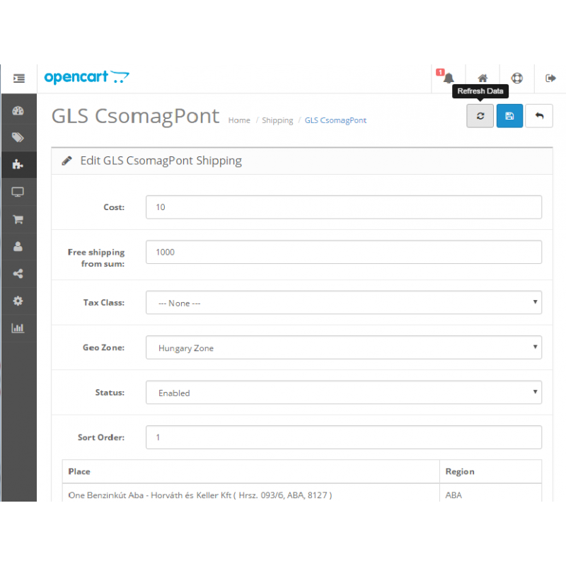 Opencart - GLS CsomagPont Shipping Method OC2.x