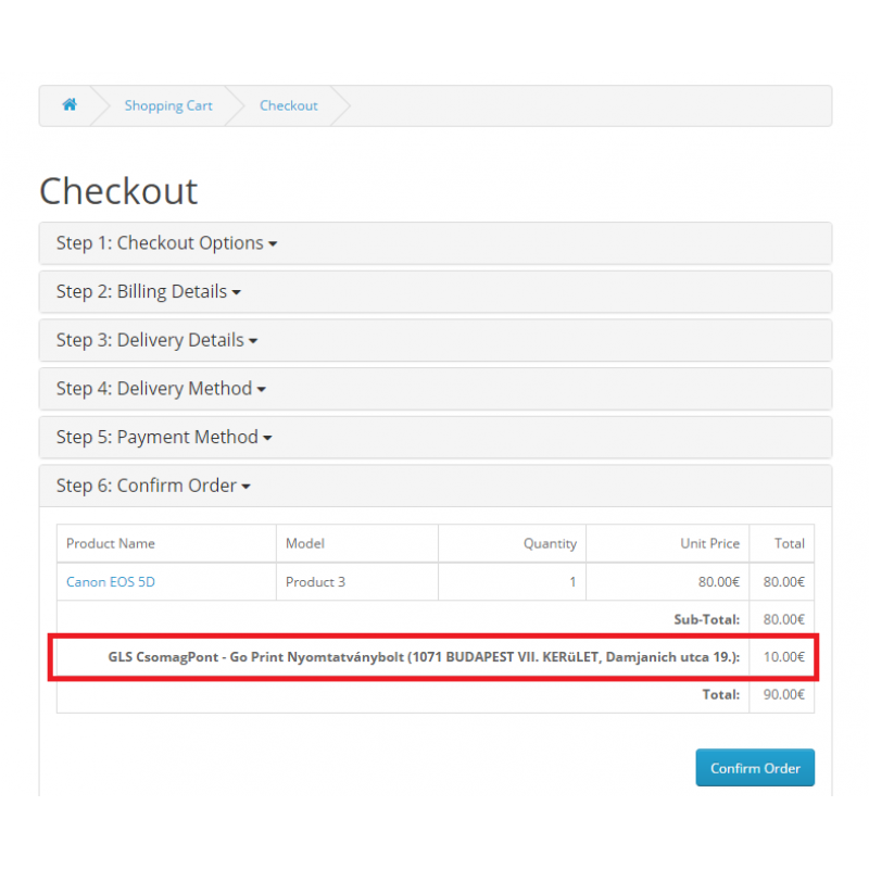 Opencart - GLS CsomagPont Shipping Method OC2.x